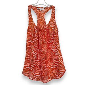 Trina Turk Silk Tank Top Zebra Wildlife Orange White Racer Back Summer Small